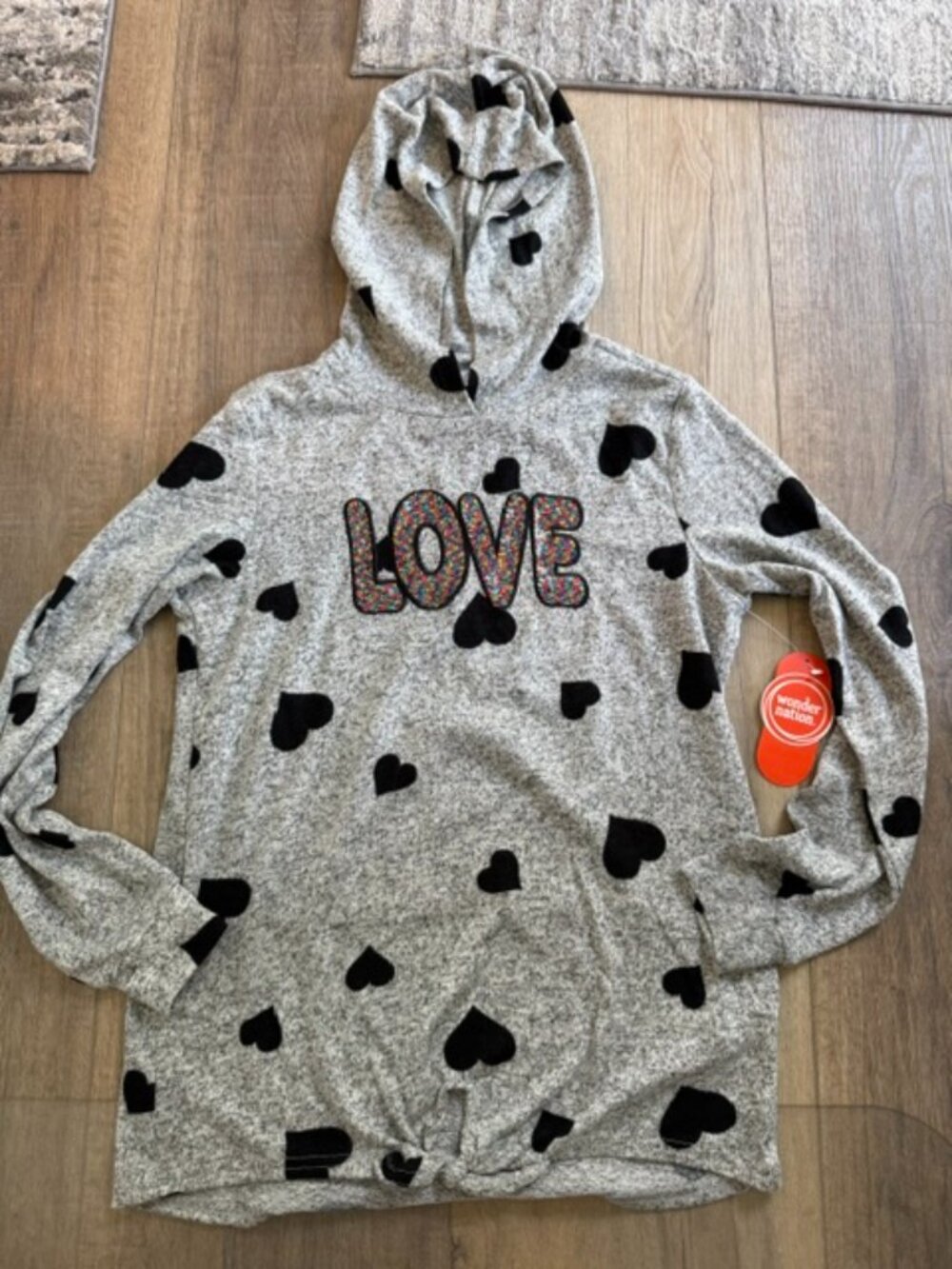 NEW Wonder Nation Grey LOVE Hoodie Girl's Lg. (10-12)